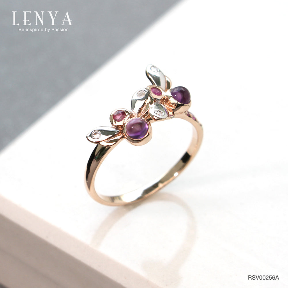 LENYA แหวนพลอยอเมทิสต์ เสริมความสงบใจ มีสติ มั่งคั่ง ขนาด 3 มิล ตัวเรือนเงินแท้925 ชุบพิงค์โกลด์