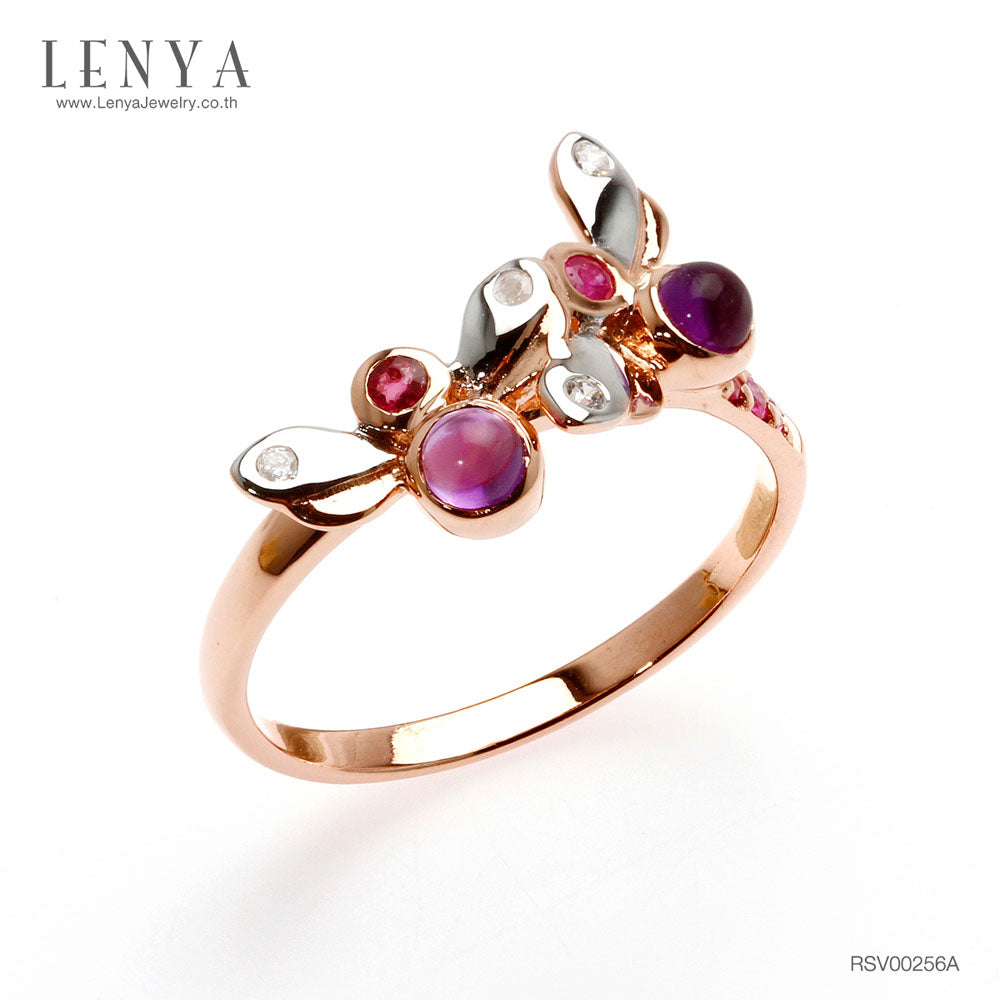 LENYA แหวนพลอยอเมทิสต์ เสริมความสงบใจ มีสติ มั่งคั่ง ขนาด 3 มิล ตัวเรือนเงินแท้925 ชุบพิงค์โกลด์