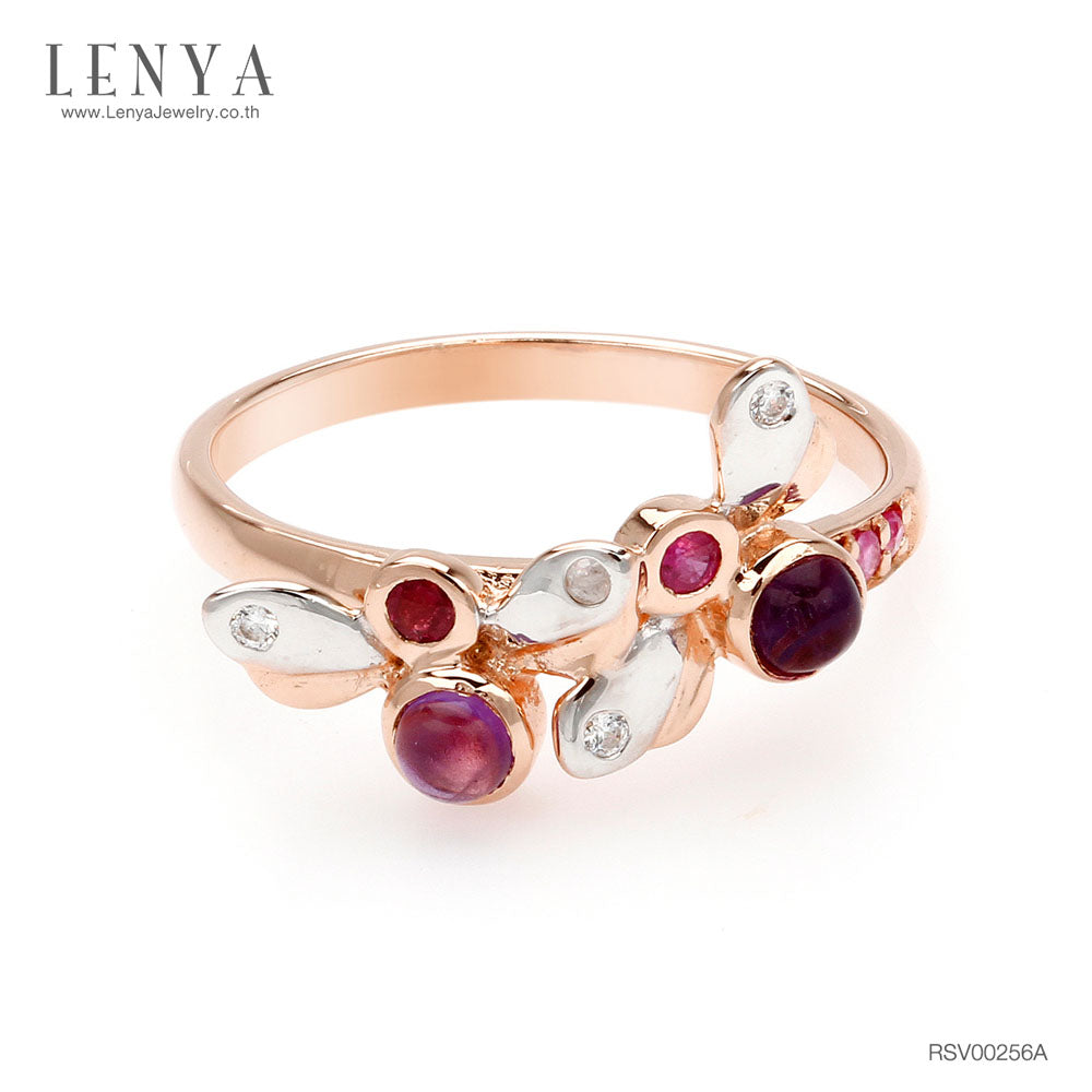 LENYA แหวนพลอยอเมทิสต์ เสริมความสงบใจ มีสติ มั่งคั่ง ขนาด 3 มิล ตัวเรือนเงินแท้925 ชุบพิงค์โกลด์