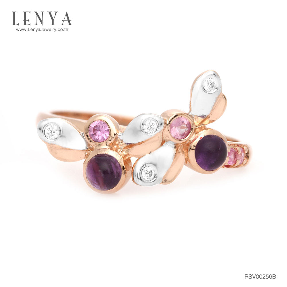 LENYA แหวนพลอยอเมทิสต์ เสริมความสงบใจ มีสติ มั่งคั่ง ขนาด 3 มิล ตัวเรือนเงินแท้925 ชุบพิงค์โกลด์