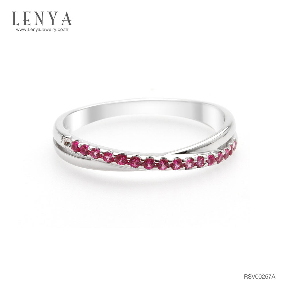 LENYA แหวน CZ สีชมพูจาก SWAROVSKI เสริมบุคลิกความหรูหรา ตัวเรือนเงินแท้925 ชุบทองคำขาว