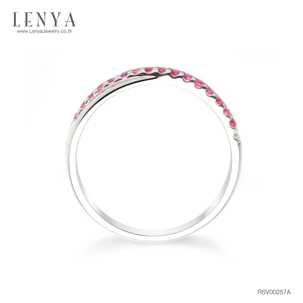 LENYA แหวน CZ สีชมพูจาก SWAROVSKI เสริมบุคลิกความหรูหรา ตัวเรือนเงินแท้925 ชุบทองคำขาว