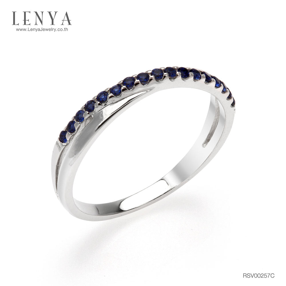 LENYA แหวน CZ สีน้ำเงินจาก SWAROVSKI เสริมบุคลิกหรูหราดูมีระดับ ตัวเรือนเงินแท้925 ชุบทองคำขาว