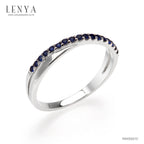 LENYA แหวน CZ สีน้ำเงินจาก SWAROVSKI เสริมบุคลิกหรูหราดูมีระดับ ตัวเรือนเงินแท้925 ชุบทองคำขาว
