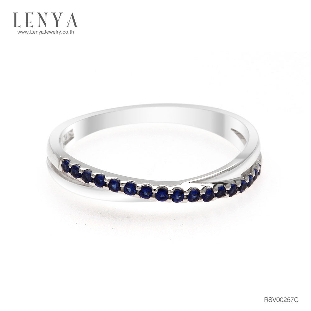 LENYA แหวน CZ สีน้ำเงินจาก SWAROVSKI เสริมบุคลิกหรูหราดูมีระดับ ตัวเรือนเงินแท้925 ชุบทองคำขาว