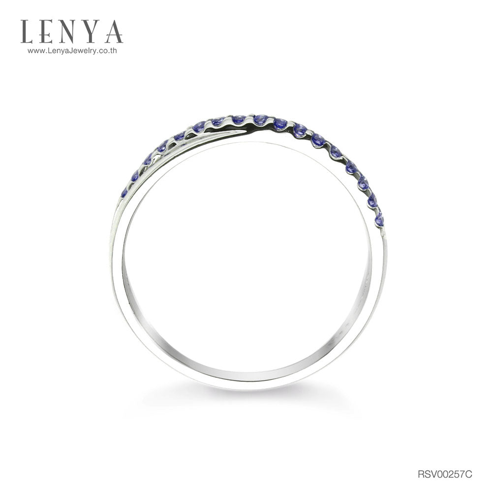 LENYA แหวน CZ สีน้ำเงินจาก SWAROVSKI เสริมบุคลิกหรูหราดูมีระดับ ตัวเรือนเงินแท้925 ชุบทองคำขาว