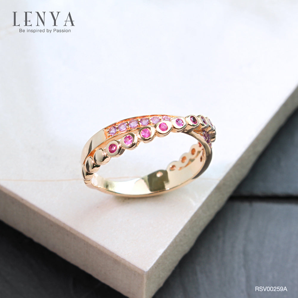 LENYA แหวนทับทิม อเมทิสต์ ดีไซน์ไขว้ สำหรับสาวที่เน้นลุคปราดเปรียว ตัวเรือนเงินแท้ชุบสีพิ้งค์โกลด์ (Pink Gold)