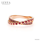 LENYA แหวนทับทิม อเมทิสต์ ดีไซน์ไขว้ สำหรับสาวที่เน้นลุคปราดเปรียว ตัวเรือนเงินแท้ชุบสีพิ้งค์โกลด์ (Pink Gold)