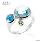 LENYA แหวนบลูโทแพซ (Sky Blue Topaz) เจียระไนหลังเบี้ย ประดับซาโวไรท์ ตัวเรือนเงินแท้ 925 ชุบโรเดียม