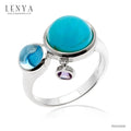 LENYA แหวนเทอร์ควอยซ์(Turquoise) บลูโทแพซ(Blue Topaz) เจียระไนหลังเบี้ย และ อเมทีสต์ (Amethyst) ตัวเรือนเงินแท้ 925 ชุบทองขาว
