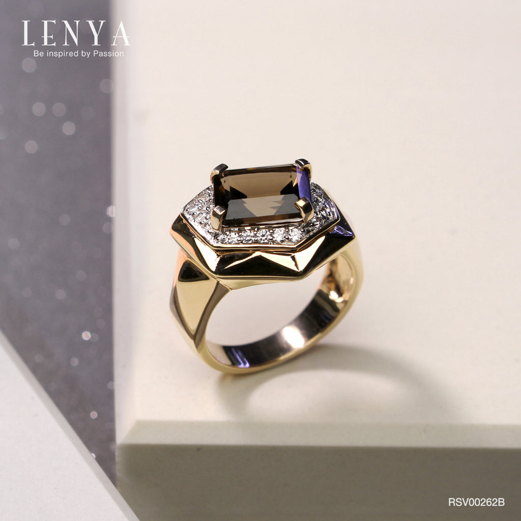 LENYA แหวนพลอยสโมคกี้ควอตซ์ เสริมพลังการปกป้องคุ้มครอง ขนาด108มิล ตัวเรือนเงินแท้925 ชุบพิ้งค์โกลด์