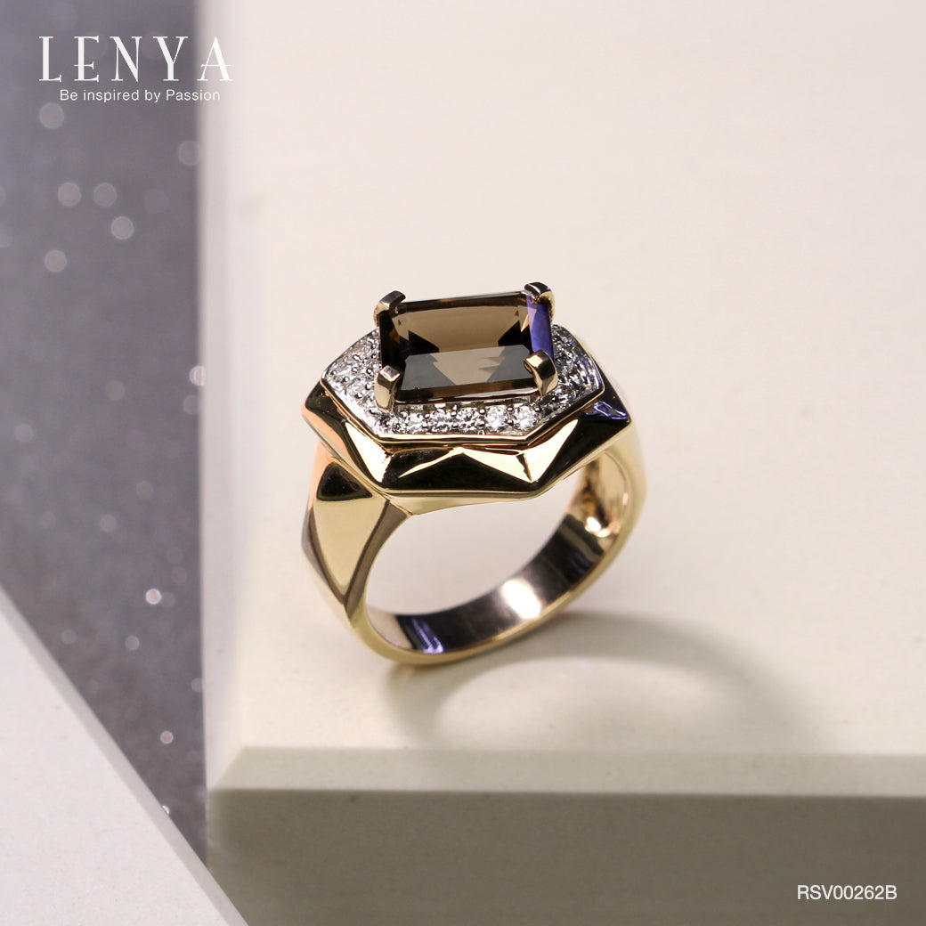 LENYA แหวนพลอยสโมคกี้ควอตซ์ เสริมพลังการปกป้องคุ้มครอง ขนาด108มิล ตัวเรือนเงินแท้925 ชุบพิ้งค์โกลด์