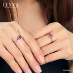 LENYA แหวนเงินแท้ ประดับพลอยอเมทิสต์ (Amethyst) รูปหัวใจ และ ทับทิม (Ruby) เสริมบุคลิกความมั่นใจ เสริมความรัก เสริมให้มีสติ