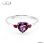 LENYA แหวนเงินแท้ ประดับพลอยอเมทิสต์ (Amethyst) รูปหัวใจ และ ทับทิม (Ruby) เสริมบุคลิกความมั่นใจ เสริมความรัก เสริมให้มีสติ