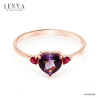 LENYA แหวนเงินแท้ 925 ชุบทองพิ้งคืโกลด์ ประดับพลอยอเมทิสต์ (Amethyst) รูปหัวใจ และ ทับทิม (Ruby) เสริมบุคลิกความมั่นใจ เสริมความรัก เสริมให้มีสติ