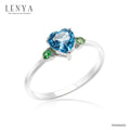 LENYA แหวนพลอยหัวใจบลูโทแพซ(Blue Topaz) สีฟ้า พร้อมด้วย ซาโวไรท์(Tsavorite) สีเชียวเม็ดเล็กสดใส ตัวเรือนเงินแท้ ชุบทองคำขาว เสริมรสนิยม สวยสง่า ดูดี