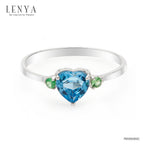 LENYA แหวนพลอยหัวใจบลูโทแพซ(Blue Topaz) สีฟ้า พร้อมด้วย ซาโวไรท์(Tsavorite) สีเชียวเม็ดเล็กสดใส ตัวเรือนเงินแท้ ชุบทองคำขาว เสริมรสนิยม สวยสง่า ดูดี