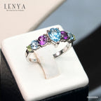 LENYA แหวนตัวเรือนเงินแท้ 925 ชุบทองขาว ประดับด้วยพลอย บลูโทแพซ(Blue Topaz) สีฟ้า อเมทีสต์ (Amethyst) สีม่วง และ  เพอริดอท(Peridot) นิ้วแบบไหน ใส่แหวนวงนี้ก็สวยได้