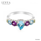 LENYA แหวนตัวเรือนเงินแท้ 925 ชุบทองขาว ประดับด้วยพลอย บลูโทแพซ(Blue Topaz) สีฟ้า อเมทีสต์ (Amethyst) สีม่วง และ  เพอริดอท(Peridot) นิ้วแบบไหน ใส่แหวนวงนี้ก็สวยได้