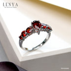 LENYA แหวนโกเมน เงินแท้ 925 ชุบทองขาว  เพิ่มเสน่ห์ให้กับเรียวนิ้ว  ด้วย พลอยสีแดง โกเมน( Garnet )