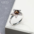 LENYA แหวนสโมกี้ควอตซ์ พลังแห่งการปกป้องและความสมดุล ขนาด 7x5 มิล ตัวเรือนเงินแท้925 ชุบทองคำขาว