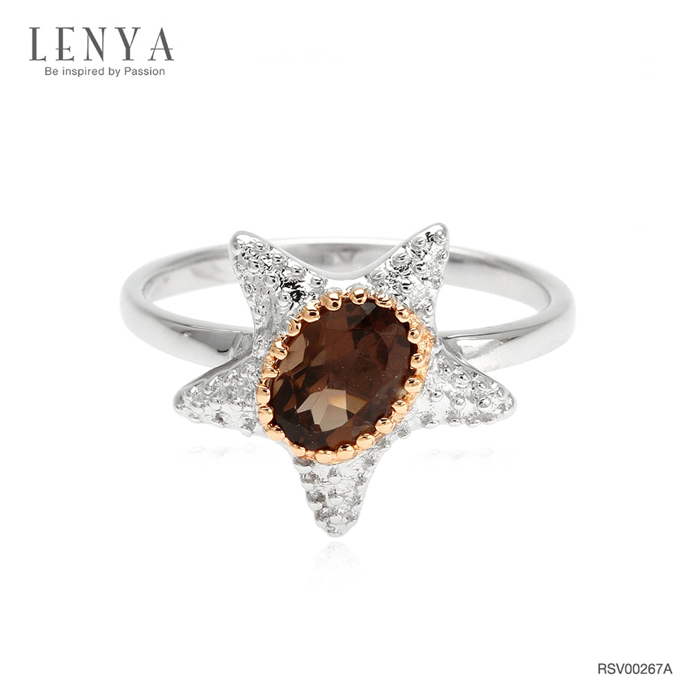 LENYA แหวนสโมกี้ควอตซ์ พลังแห่งการปกป้องและความสมดุล ขนาด 7x5 มิล ตัวเรือนเงินแท้925 ชุบทองคำขาว