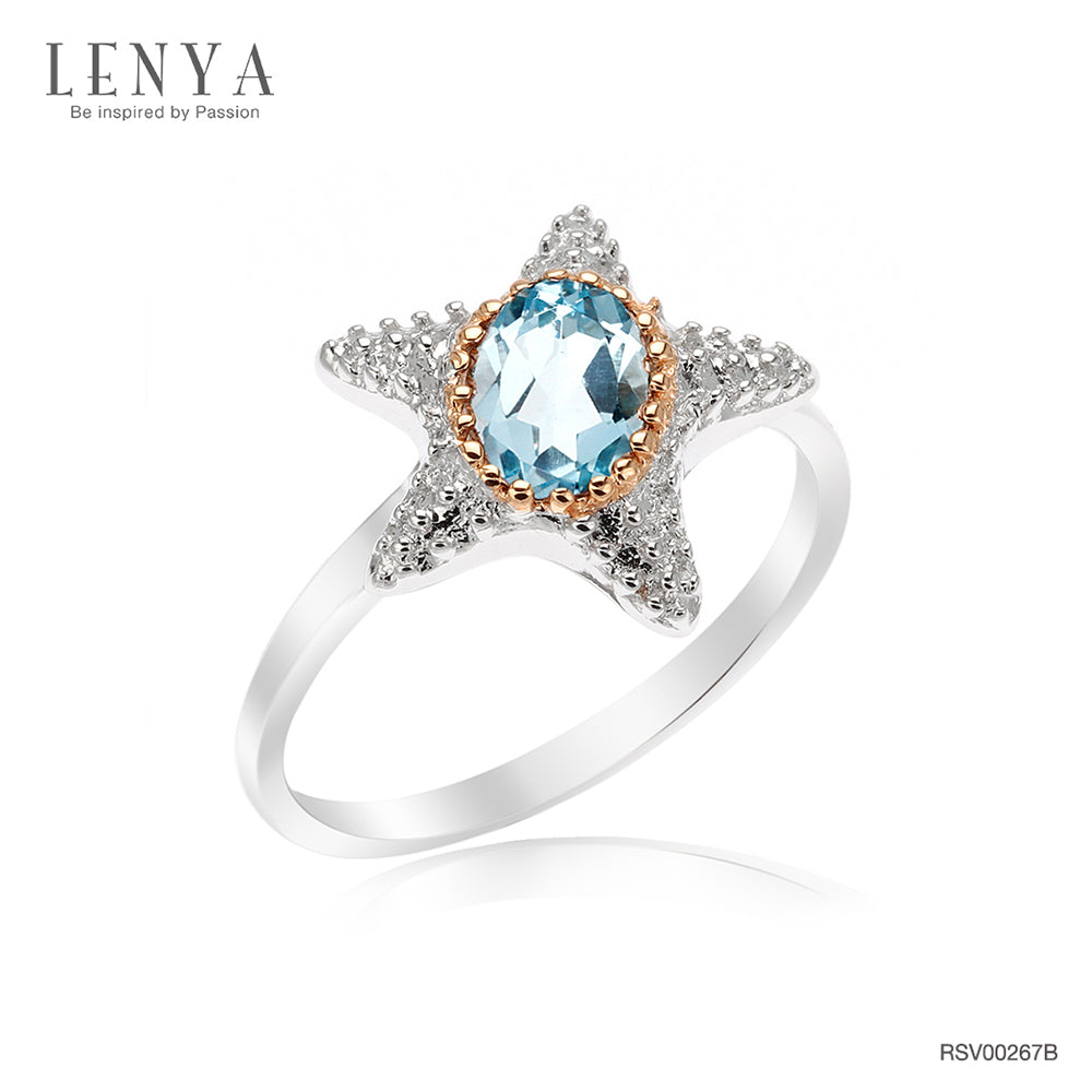 LENYA แหวนดีไซน์ปลาดาวน่ารัก ประดับด้วยพลอย บลูโทแพซ(Blue Topaz)  ตัวเรือนเงินแท้ 925 ชุบด้วยทองคำขาว และ พิ้งค์โกลด์ที่ขอบพลอยสวยงาม ไม่เหมือนใคร