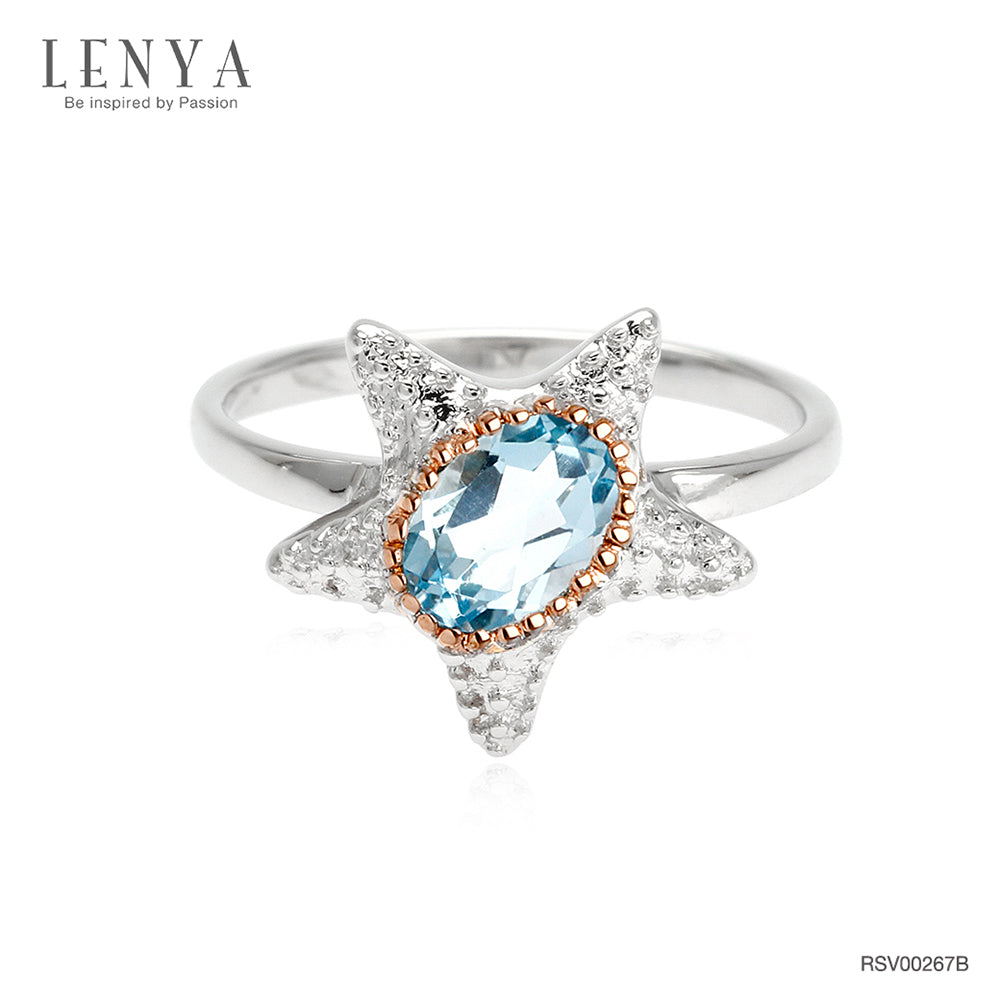 LENYA แหวนดีไซน์ปลาดาวน่ารัก ประดับด้วยพลอย บลูโทแพซ(Blue Topaz)  ตัวเรือนเงินแท้ 925 ชุบด้วยทองคำขาว และ พิ้งค์โกลด์ที่ขอบพลอยสวยงาม ไม่เหมือนใคร