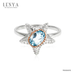 LENYA แหวนดีไซน์ปลาดาวน่ารัก ประดับด้วยพลอย บลูโทแพซ(Blue Topaz)  ตัวเรือนเงินแท้ 925 ชุบด้วยทองคำขาว และ พิ้งค์โกลด์ที่ขอบพลอยสวยงาม ไม่เหมือนใคร