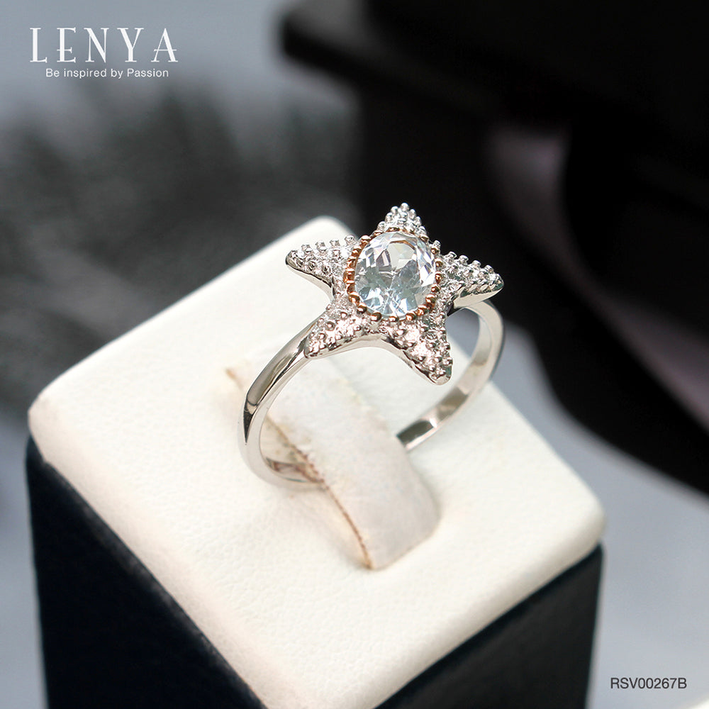 LENYA แหวนดีไซน์ปลาดาวน่ารัก ประดับด้วยพลอย บลูโทแพซ(Blue Topaz)  ตัวเรือนเงินแท้ 925 ชุบด้วยทองคำขาว และ พิ้งค์โกลด์ที่ขอบพลอยสวยงาม ไม่เหมือนใคร
