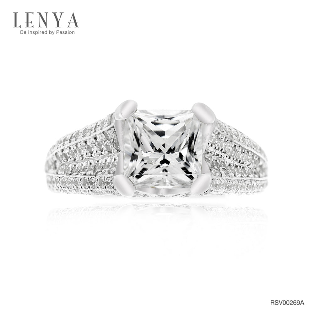 LENYA แหวน CZ สีขาว Diamondlike เสริมบุคลิกและความมั่นใจ ขนาด 6.5 มิล ตัวเรือนเงินแท้925 ชุบทองคำขาว