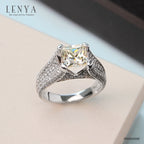 LENYA แหวน CZ สีเหลือง Diamondlike เสริมบุคลิก ขนาด 6.5 มิล ตัวเรือนเงินแท้925 ชุบทองคำขาว