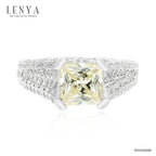 LENYA แหวน CZ สีเหลือง Diamondlike เสริมบุคลิก ขนาด 6.5 มิล ตัวเรือนเงินแท้925 ชุบทองคำขาว