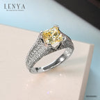 LENYA แหวนเพชร DiamondLike สีแฟนซีเหลือบเหลืองโชว์ปลายของ DiamondLike ประดับด้วย Cubic Zirconia มากถึง 218 เม็ด  ดีไซน์ฉบับอิตาลี่ ตัวเรือนเงินแท้ ชุบทองคำขาว