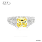 LENYA แหวนเพชร DiamondLike สีแฟนซีเหลือบเหลืองโชว์ปลายของ DiamondLike ประดับด้วย Cubic Zirconia มากถึง 218 เม็ด  ดีไซน์ฉบับอิตาลี่ ตัวเรือนเงินแท้ ชุบทองคำขาว