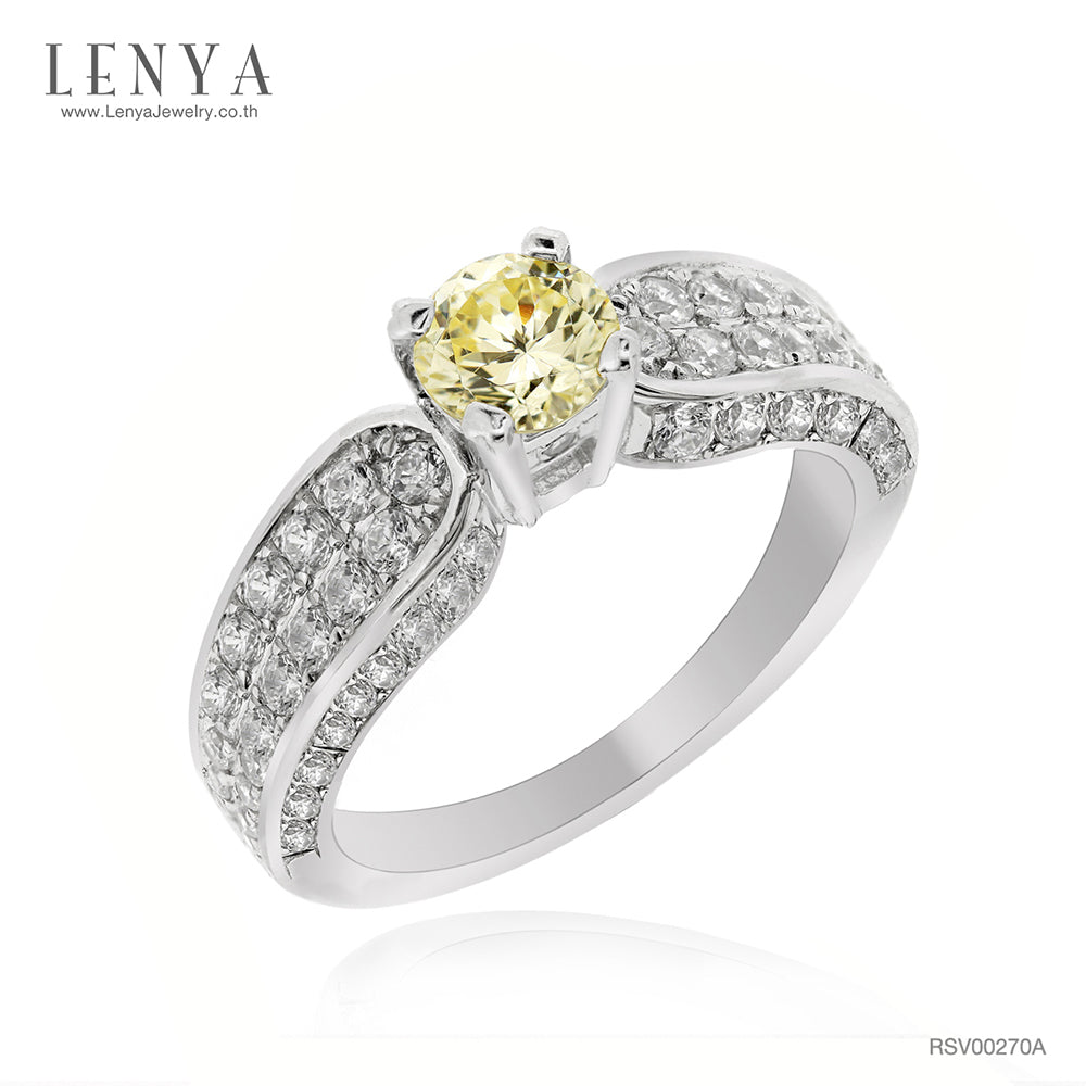 LENYA แหวน เพชร DiamondLike เม็ดกลางสีแฟนซี มาพร้อม Cubic Zirconia หลายเม็ดประดับบนตัวเรือน ที่พร้อมจะสะท้อนความโดดเด่นในตัวคุณ ตัวเรือนทำจากเงินแท้ชุบทองคำขาวเกรดพรีเมี่ยม