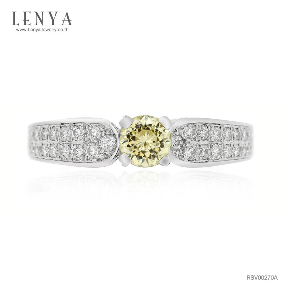 LENYA แหวน เพชร DiamondLike เม็ดกลางสีแฟนซี มาพร้อม Cubic Zirconia หลายเม็ดประดับบนตัวเรือน ที่พร้อมจะสะท้อนความโดดเด่นในตัวคุณ ตัวเรือนทำจากเงินแท้ชุบทองคำขาวเกรดพรีเมี่ยม
