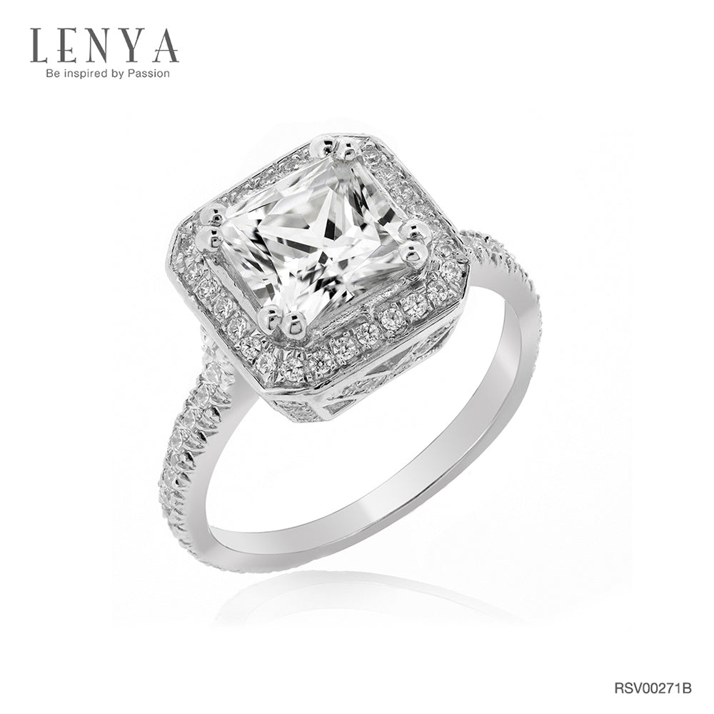LENYA แหวนดีไซน์คลาสสิค ประดับเพชร Diamond Like ตัวเรือนเงินแท้ชุบทองคำขาว