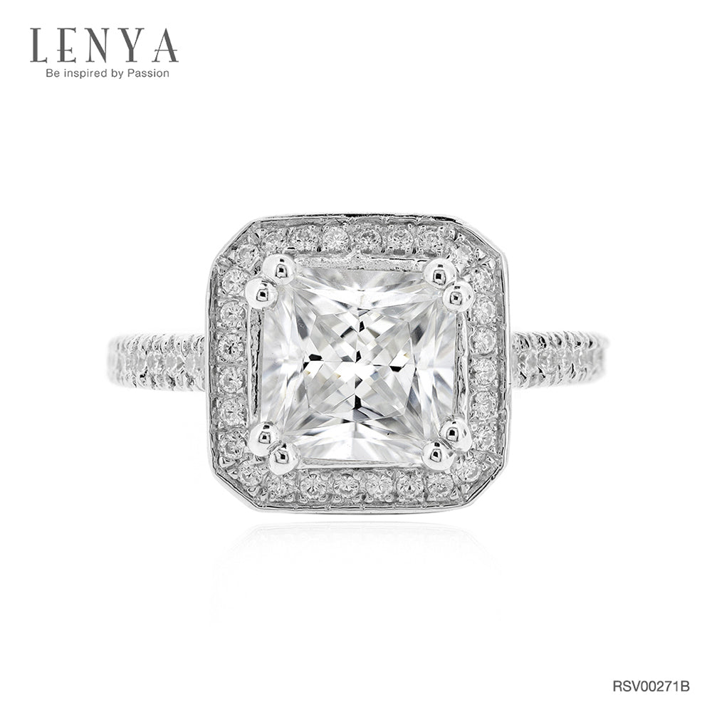 LENYA แหวนดีไซน์คลาสสิค ประดับเพชร Diamond Like ตัวเรือนเงินแท้ชุบทองคำขาว