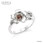 LENYA แหวนพลอยโกเมน เสริมด้านใจแกร่ง สำเร็จ มั่นคง ขนาด 3 มิล ตัวเรือนเงินแท้ 925 ชุบทองคำขาว