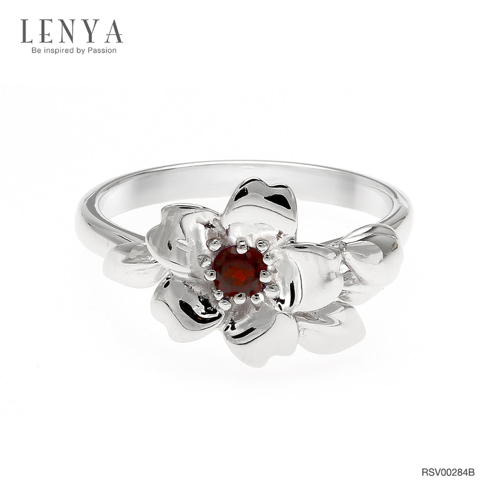 LENYA แหวนพลอยโกเมน เสริมด้านใจแกร่ง สำเร็จ มั่นคง ขนาด 3 มิล ตัวเรือนเงินแท้925 ชุบทองคำขาว