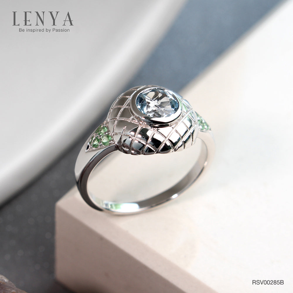 LENYA แหวนพลอยบลูโทแพซ เสริมความมั่นใจ ชัดเจน ปัญญา ขนาด 6 มิล ตัวเรือนเงินแท้925 ชุบทองคำขาว