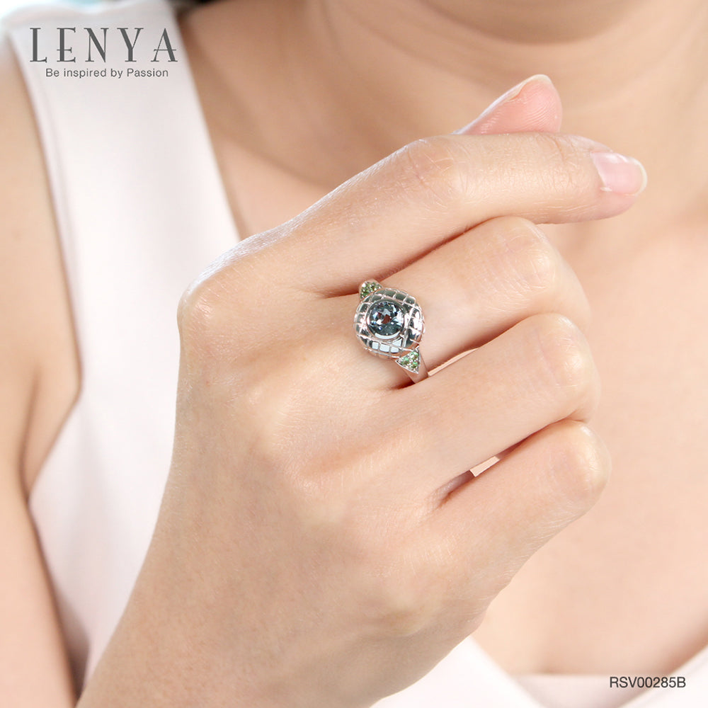 LENYA แหวนพลอยบลูโทแพซ เสริมความมั่นใจ ชัดเจน ปัญญา ขนาด 6 มิล ตัวเรือนเงินแท้925 ชุบทองคำขาว