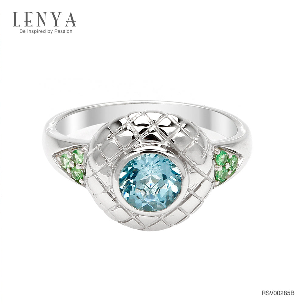 LENYA แหวนพลอยบลูโทแพซ เสริมความมั่นใจ ชัดเจน ปัญญา ขนาด 6 มิล ตัวเรือนเงินแท้925 ชุบทองคำขาว