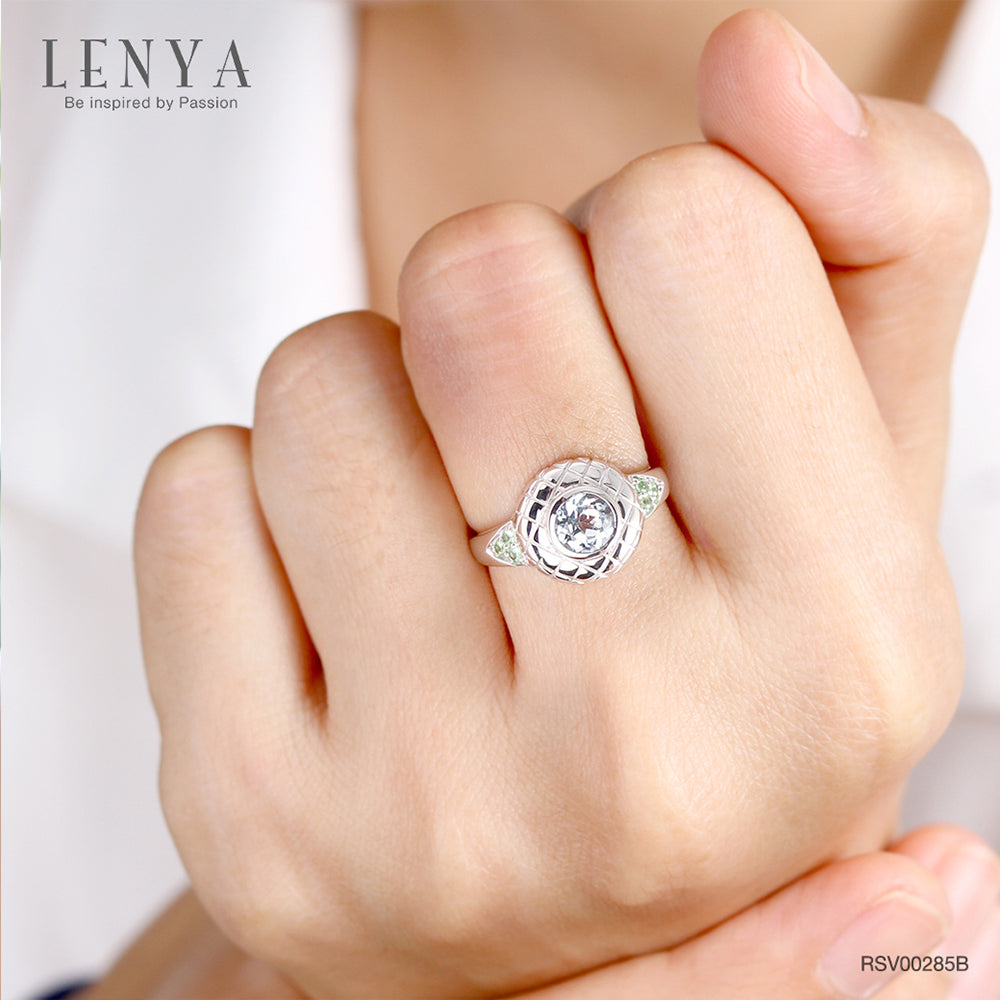 LENYA แหวนพลอยบลูโทแพซ เสริมความมั่นใจ ชัดเจน ปัญญา ขนาด 6 มิล ตัวเรือนเงินแท้925 ชุบทองคำขาว