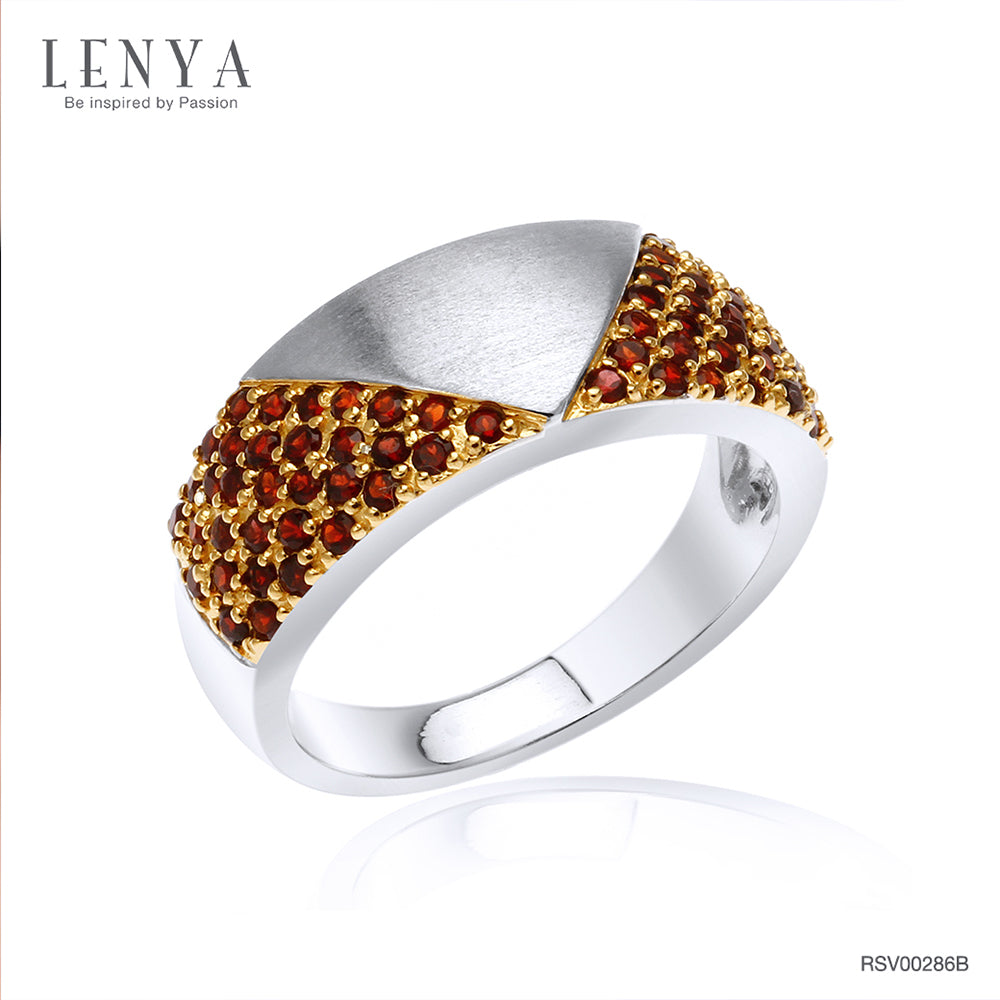 LENYA แหวนเงินแท้ 925 ชุบทองคำขาว และ ชุบทองหน้าพลอย ประดับพลอยโกเมน (Garnet) เสริมบุคลิกความมั่นใจ เสริมให้ร่ำรวย อัญมณีประจำเดือนมกราคม
