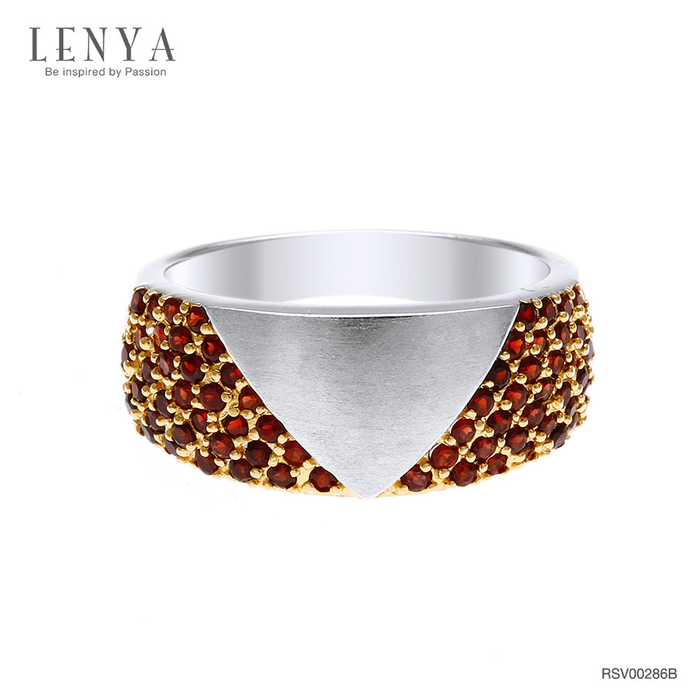 LENYA แหวนเงินแท้ 925 ชุบทองคำขาว และ ชุบทองหน้าพลอย ประดับพลอยโกเมน (Garnet) เสริมบุคลิกความมั่นใจ เสริมให้ร่ำรวย อัญมณีประจำเดือนมกราคม