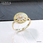 LENYA แหวนเงินแท้ 925 ชุบทอง 18k ดีไซน์ทรงดวงตะวัน แวววาวสะดุดตาด้วยเพชร CZ เกรดสูงคัดพิเศษ ให้ความรู้สึกหรูหรา เลอค่า เสริมลุคให้ดูสวยสง่า เก่ง มีพลัง แต่ยังน่าหลงใหลในแบบผู้หญิง