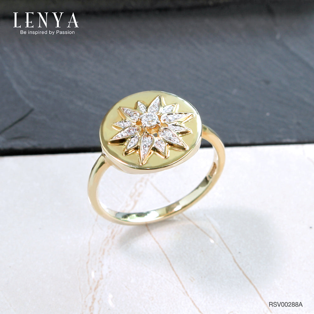 LENYA แหวนเงินแท้ 925 ชุบทอง 18k ดีไซน์ทรงดวงตะวัน แวววาวสะดุดตาด้วยเพชร CZ เกรดสูงคัดพิเศษ ให้ความรู้สึกหรูหรา เลอค่า เสริมลุคให้ดูสวยสง่า เก่ง มีพลัง แต่ยังน่าหลงใหลในแบบผู้หญิง