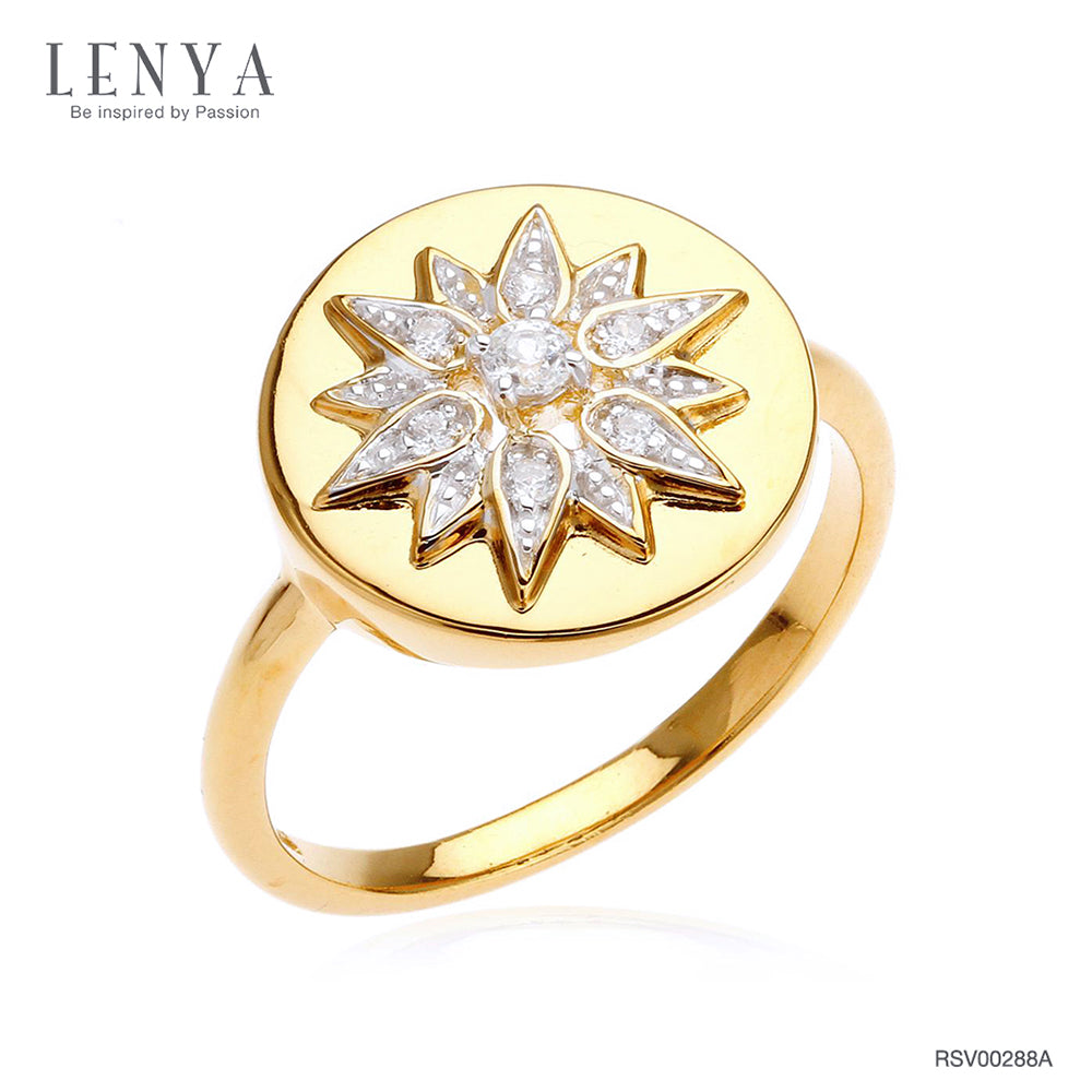 LENYA แหวนเงินแท้ 925 ชุบทอง 18k ดีไซน์ทรงดวงตะวัน แวววาวสะดุดตาด้วยเพชร CZ เกรดสูงคัดพิเศษ ให้ความรู้สึกหรูหรา เลอค่า เสริมลุคให้ดูสวยสง่า เก่ง มีพลัง แต่ยังน่าหลงใหลในแบบผู้หญิง
